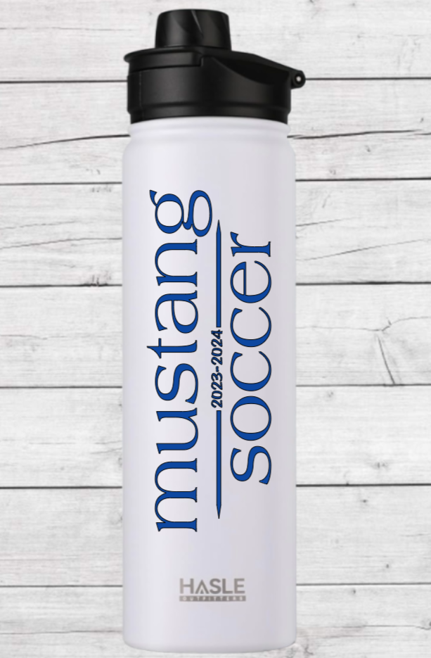 Mustang Soccer 2023-2024 Double Wall Stainless Steel White 22 Oz Water Bottle