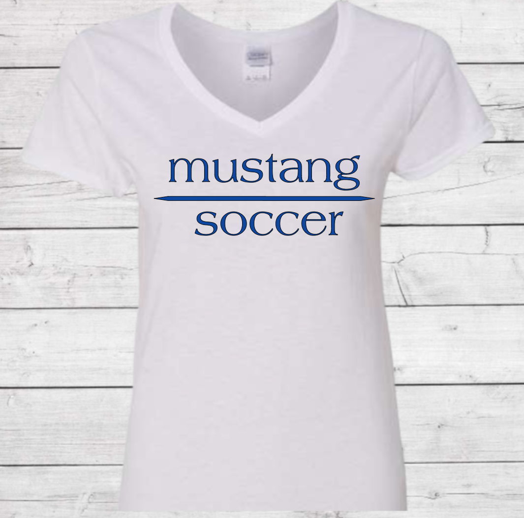 Mustang Soccer with No Date - Woman's V-Neck Shirt
