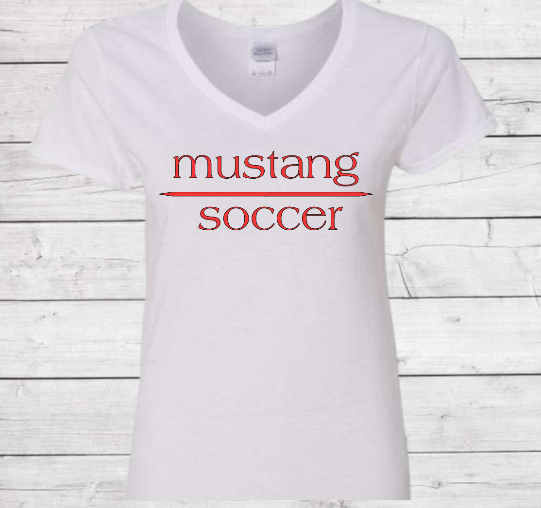 Mustang Soccer with No Date - Woman's V-Neck Shirt