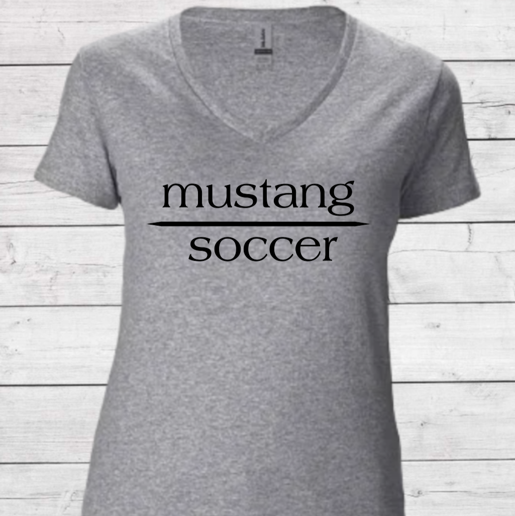 Mustang Soccer with No Date - Woman's V-Neck Shirt