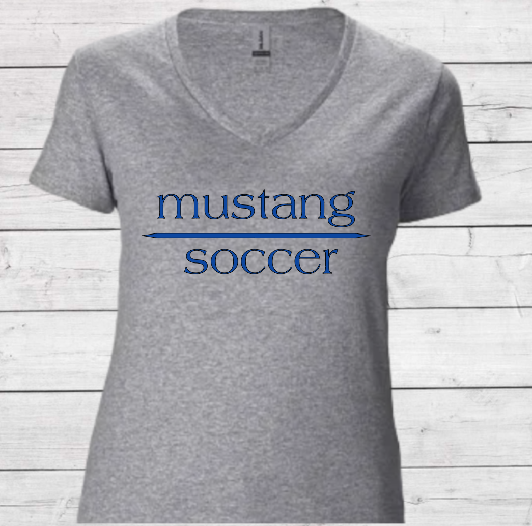 Mustang Soccer with No Date - Woman's V-Neck Shirt