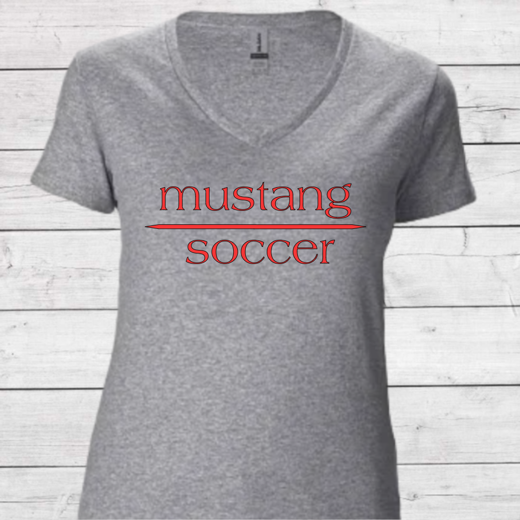 Mustang Soccer with No Date - Woman's V-Neck Shirt