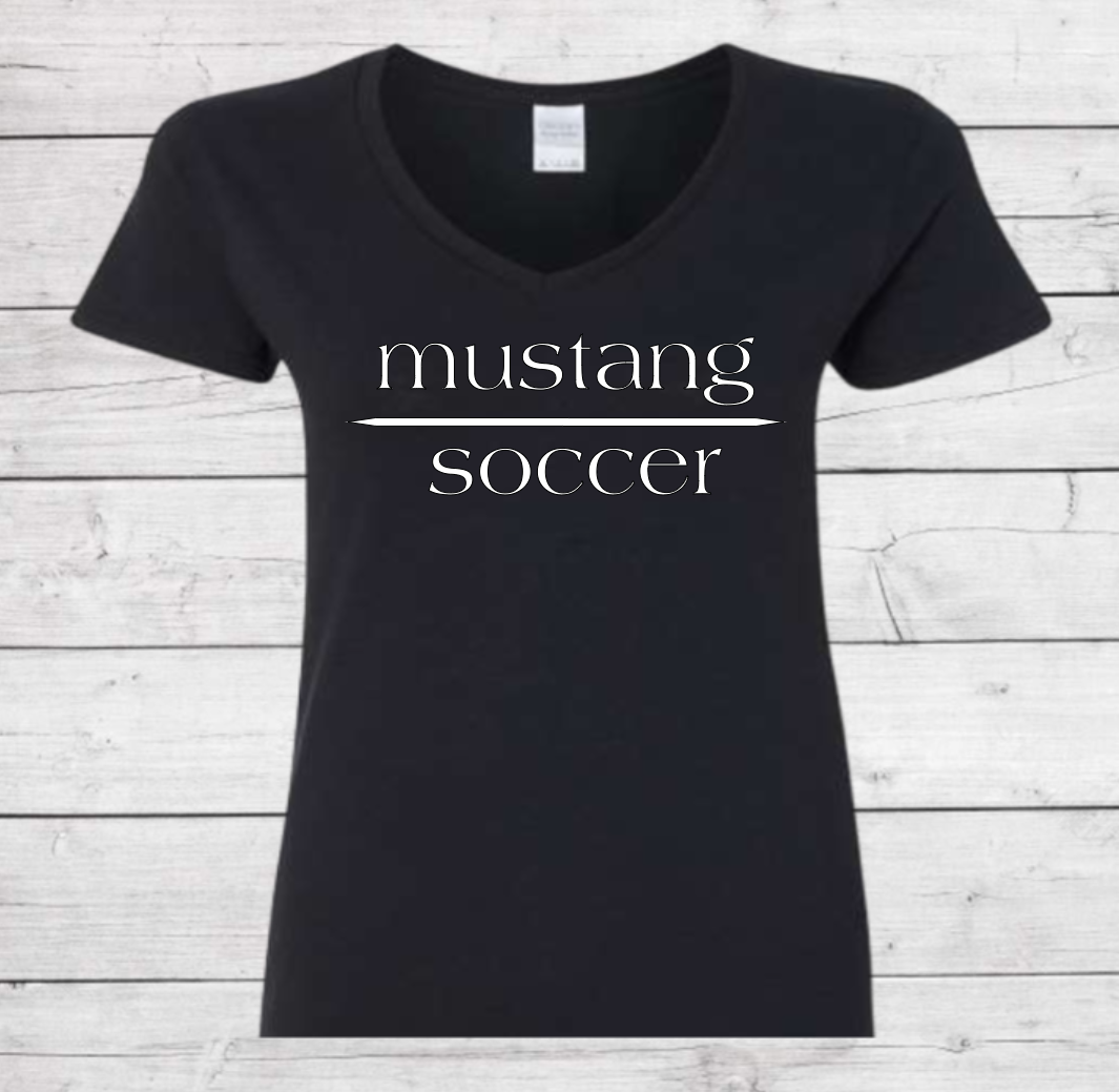 Mustang Soccer with No Date - Woman's V-Neck Shirt