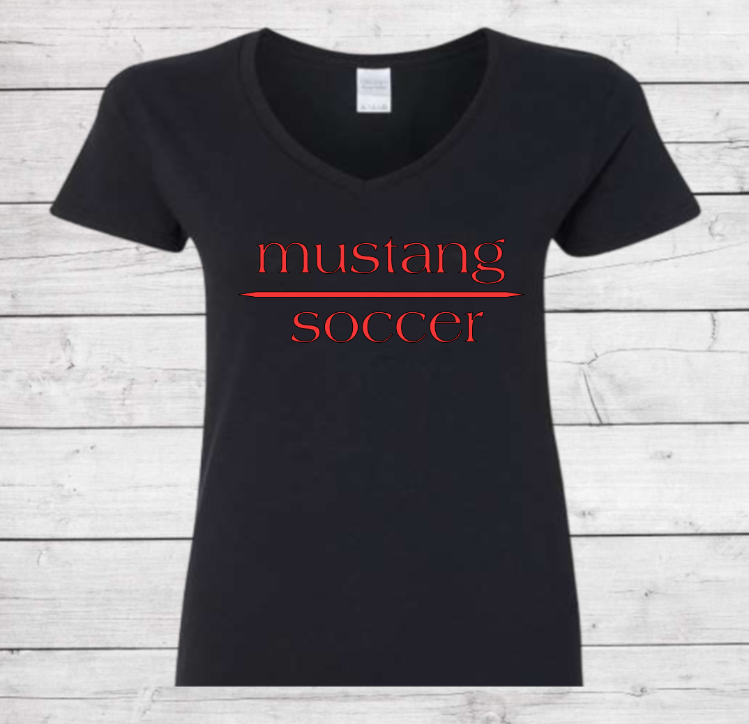 Mustang Soccer with No Date - Woman's V-Neck Shirt