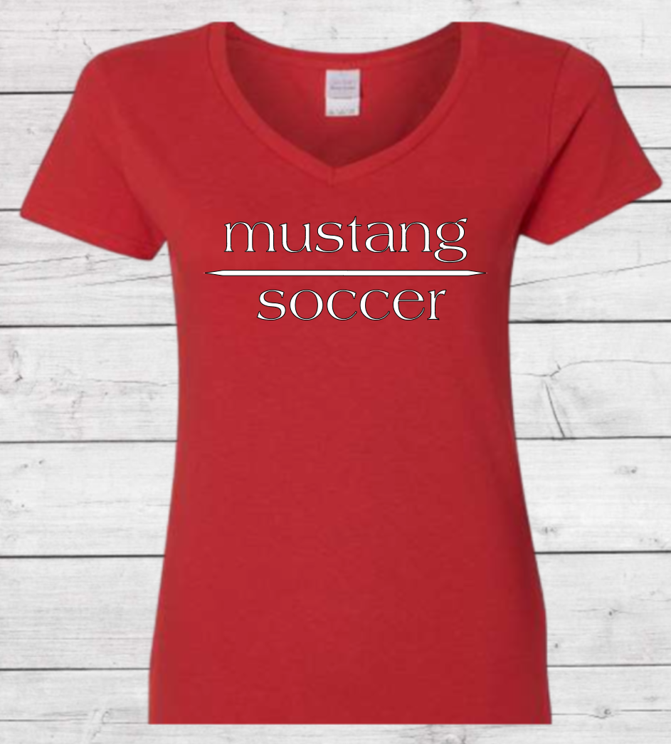 Mustang Soccer with No Date - Woman's V-Neck Shirt