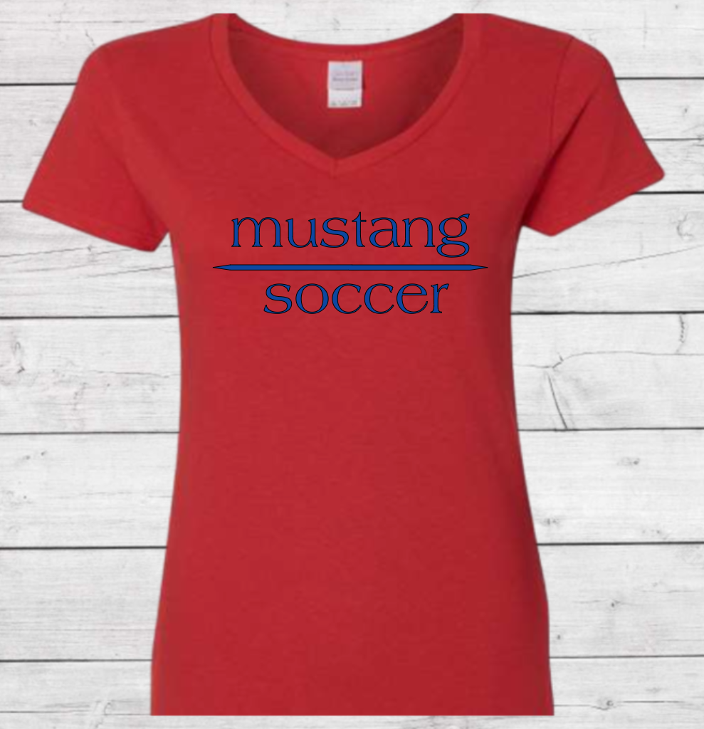 Mustang Soccer with No Date - Woman's V-Neck Shirt
