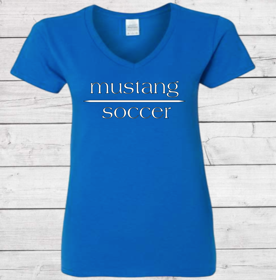 Mustang Soccer with No Date - Woman's V-Neck Shirt