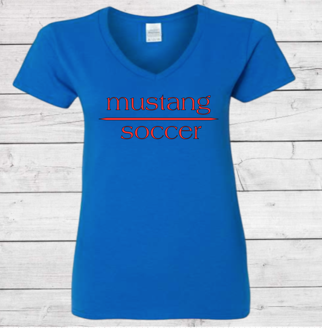 Mustang Soccer with No Date - Woman's V-Neck Shirt