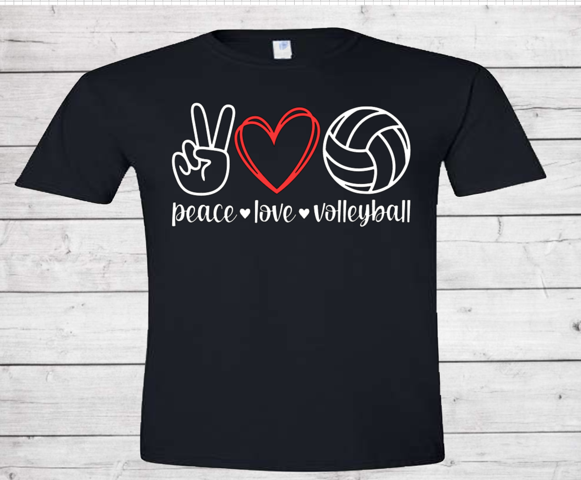 Peace, Love, Volleyball - Cotton Adult Tshirt (Unisex)