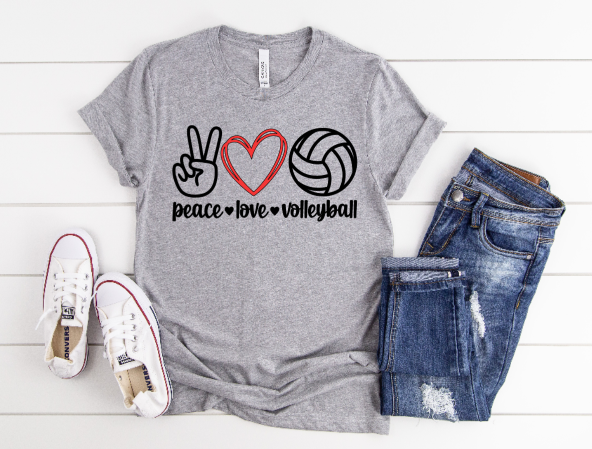 Peace, Love, Volleyball - Cotton Adult Tshirt (Unisex)