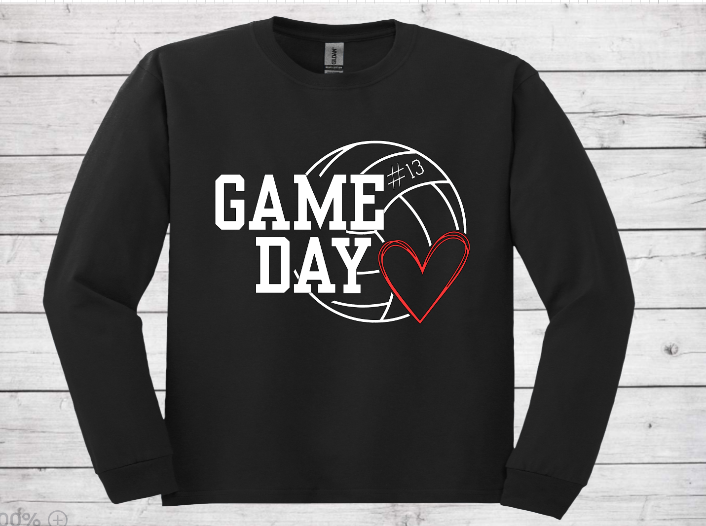 Volleyball Game Day with Number - Cotton Adult Long Sleeve Shirt (Unisex)