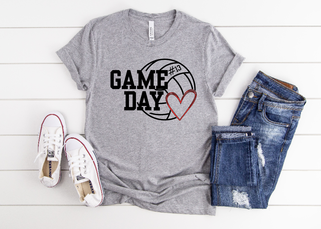 Volleyball Game Day with Number - Cotton Youth Tshirt (Unisex)