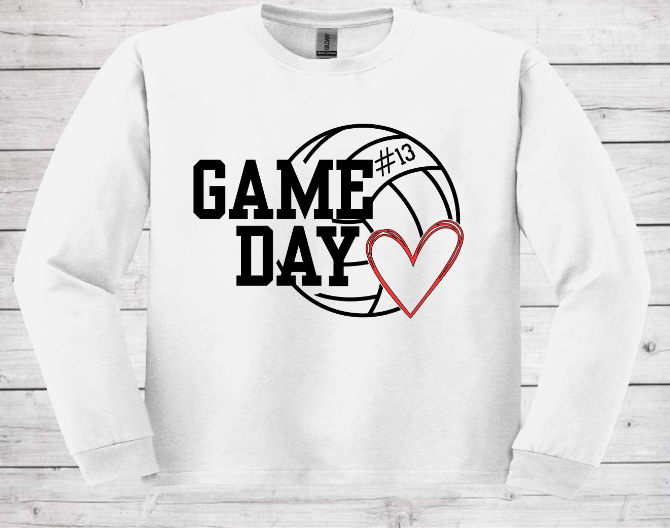 Volleyball Game Day with Number - Cotton Adult Long Sleeve Shirt (Unisex)