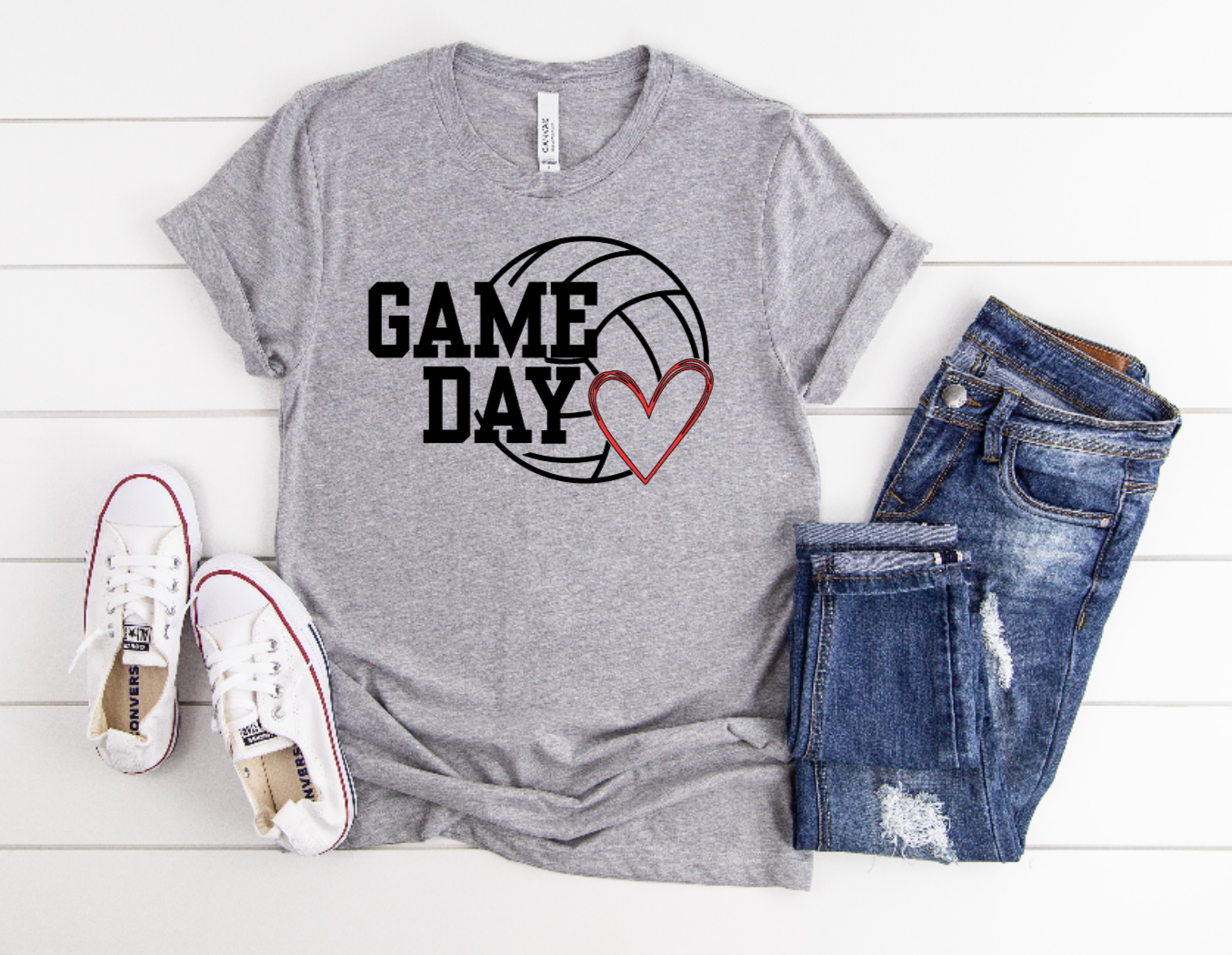 Volleyball Game Day with No Number - Cotton Adult Tshirt (Unisex)
