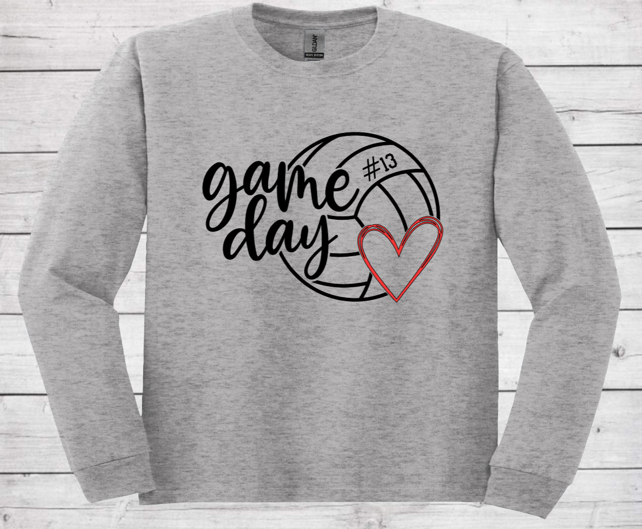 Volleyball Game Day with Number Style #2 - Cotton Adult Long Sleeve Shirt (Unisex)