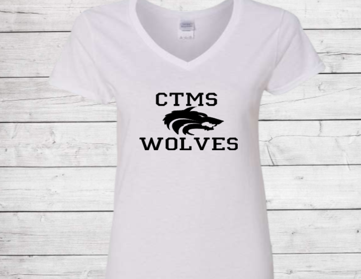 CTMS Wolves with Wolf - CTMS Spirit Wear Cotton T shirt - Women's V-Neck