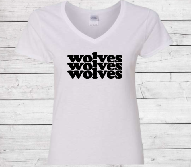 Wolves Stacked - CTMS Spirit Wear Cotton T-shirt - Women's V-Neck