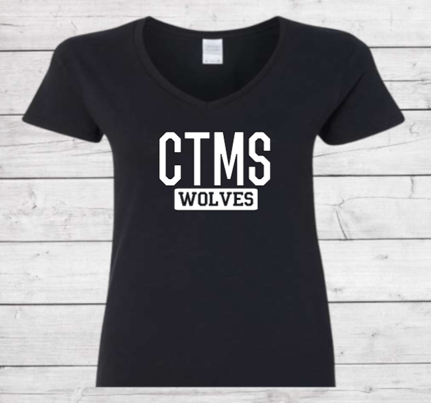 CTMS Wolves - CTMS Spirit Wear Cotton T-shirt - Women's V-Neck
