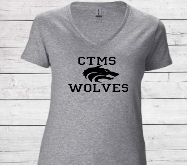 CTMS Wolves with Wolf - CTMS Spirit Wear Cotton T shirt - Women's V-Neck