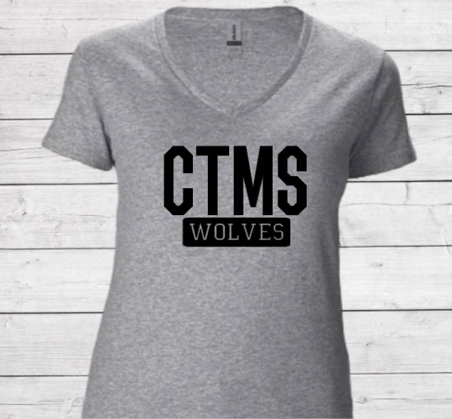 CTMS Wolves - CTMS Spirit Wear Cotton T-shirt - Women's V-Neck