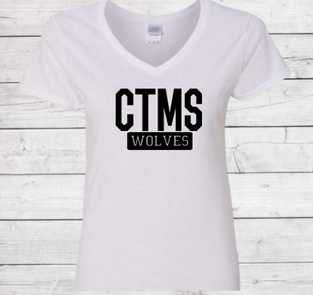 CTMS Wolves - CTMS Spirit Wear Cotton T-shirt - Women's V-Neck