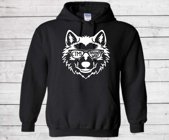 Brother Wolf with Glasses- CTMS Spirit Wear Hooded Sweatshirt - Youth Unisex