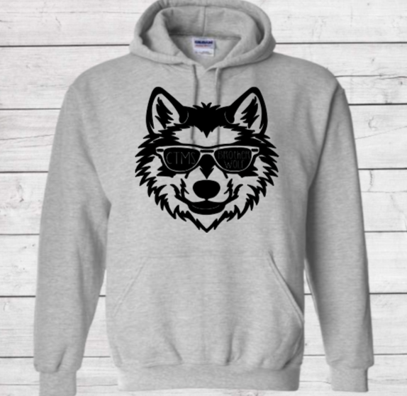 Brother Wolf with Glasses- CTMS Spirit Wear Hooded Sweatshirt - Youth Unisex