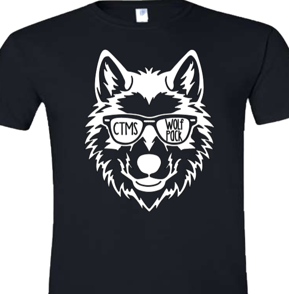 Wolf Pack Wolf with Glasses - CTMS Spirit Wear Cotton T-shirt - Youth Unisex