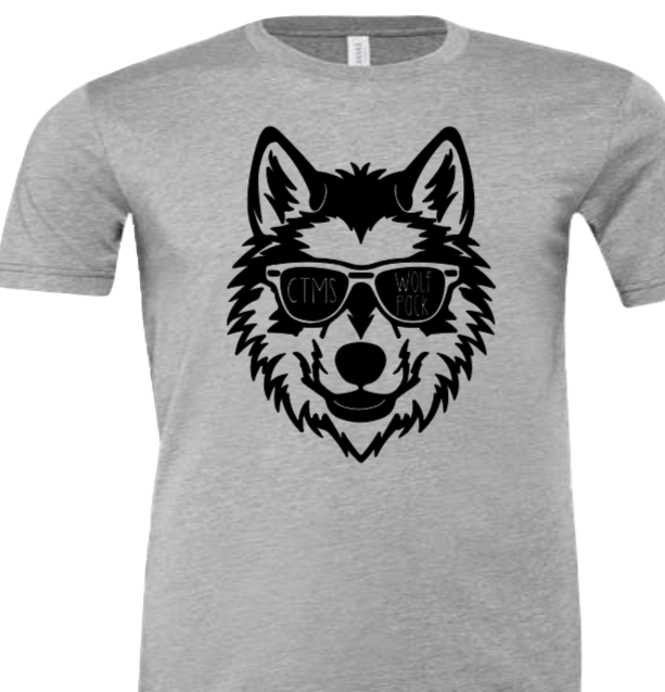 Wolf Pack Wolf with Glasses - CTMS Spirit Wear Cotton T-shirt - Youth Unisex