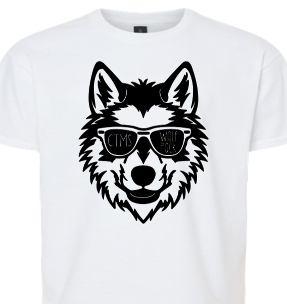 Wolf Pack Wolf with Glasses - CTMS Spirit Wear Cotton T-shirt - Youth Unisex