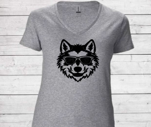 Mama Wolf with Glasses - CTMS Spirit Wear Cotton T-shirt - Women's V-Neck