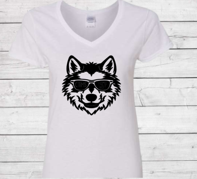 Mama Wolf with Glasses - CTMS Spirit Wear Cotton T-shirt - Women's V-Neck