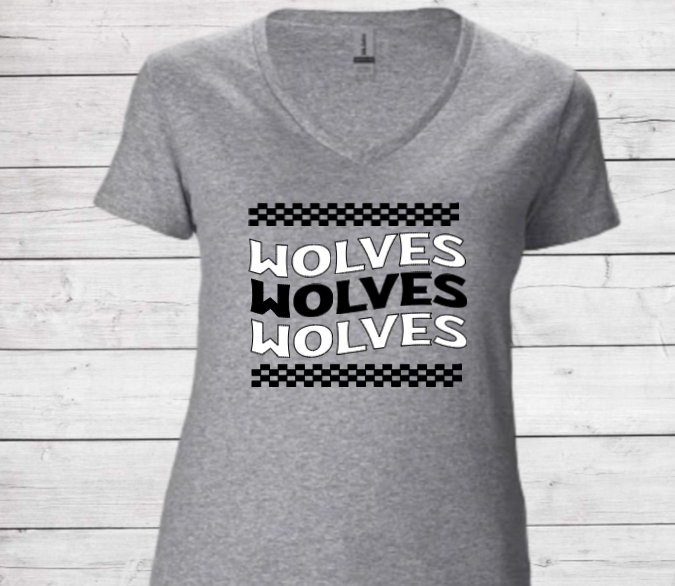 Groovy Wolves - CTMS Spirit Wear Cotton T-shirt - Women's V-Neck