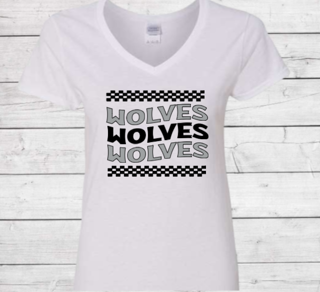 Groovy Wolves - CTMS Spirit Wear Cotton T-shirt - Women's V-Neck