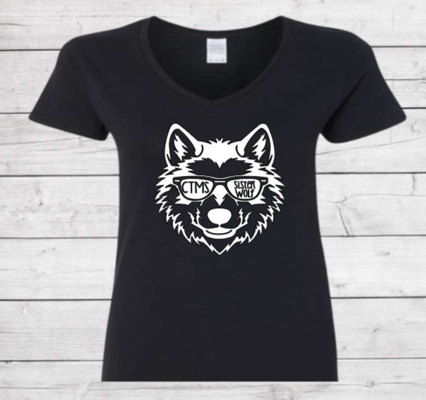 Sister Wolf with Glasses - CTMS Spirit Wear Cotton T-shirt - Women's V-Neck