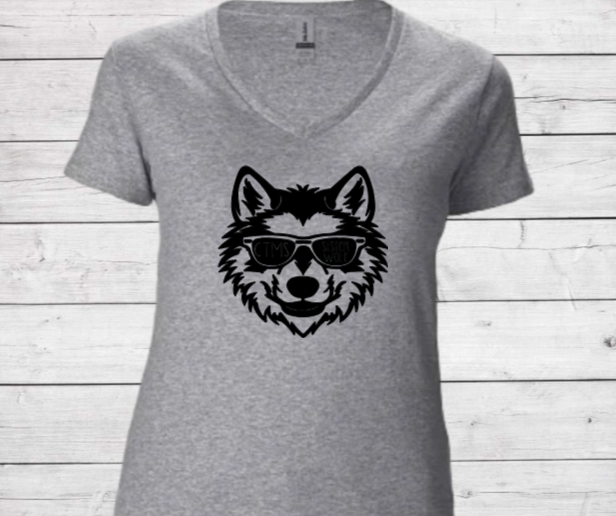 Sister Wolf with Glasses - CTMS Spirit Wear Cotton T-shirt - Women's V-Neck
