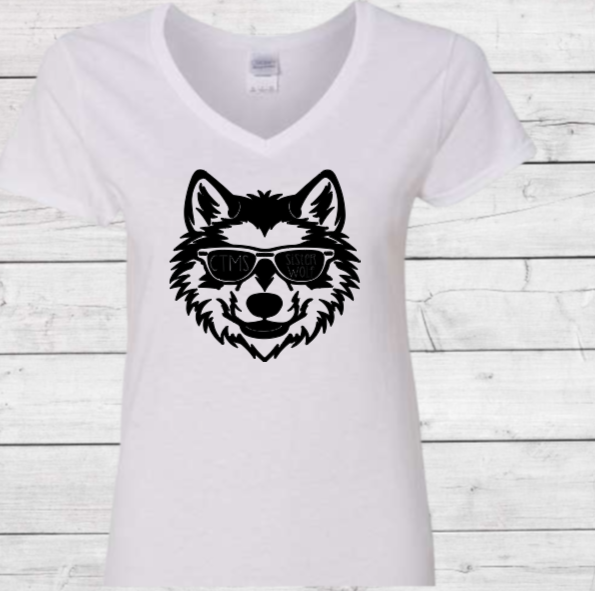 Sister Wolf with Glasses - CTMS Spirit Wear Cotton T-shirt - Women's V-Neck