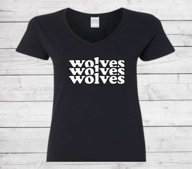 Wolves Stacked - CTMS Spirit Wear Cotton T-shirt - Women's V-Neck