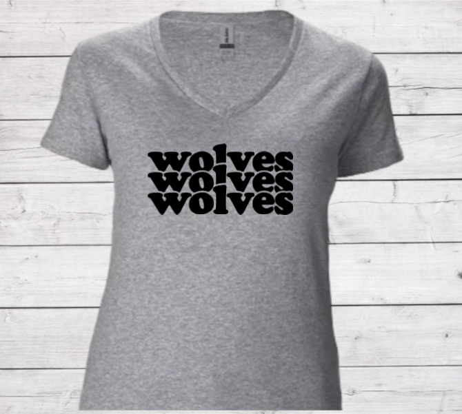 Wolves Stacked - CTMS Spirit Wear Cotton T-shirt - Women's V-Neck