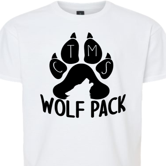 Wolf Pack with Paw on Bottom - CTMS Spirit Wear Cotton T-shirt - Adult Unisex
