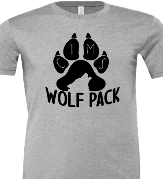 Wolf Pack with Paw on Bottom - CTMS Spirit Wear Cotton T-shirt - Adult Unisex