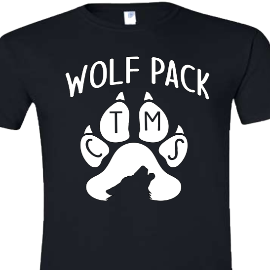 Wolf Pack with Paw on Top - CTMS Spirit Wear Cotton T-shirt - Adult Unisex