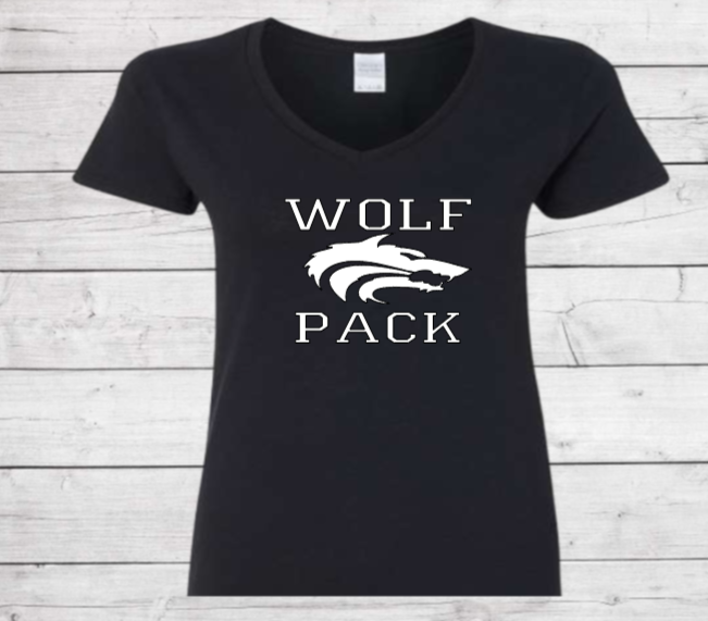 Wolf Pack with Wolf - CTMS Spirit Wear Cotton T shirt - Women's V-Neck