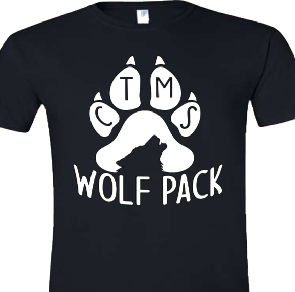Wolf Pack with Paw on Bottom - CTMS Spirit Wear Cotton T-shirt - Adult Unisex