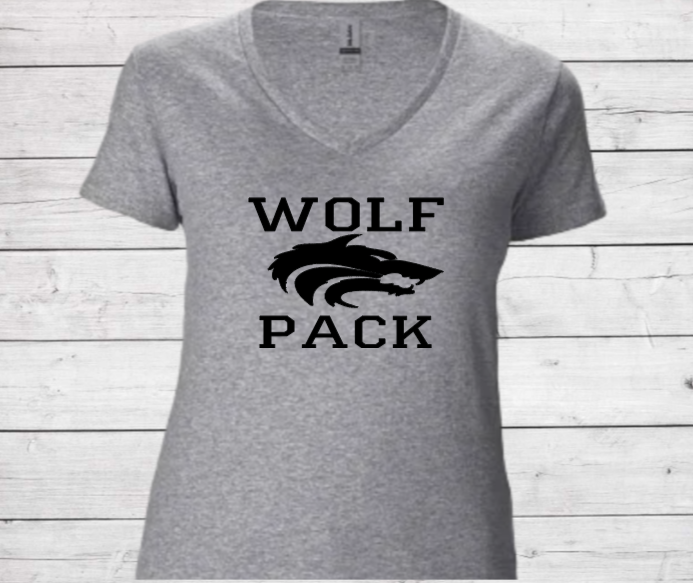 Wolf Pack with Wolf - CTMS Spirit Wear Cotton T shirt - Women's V-Neck