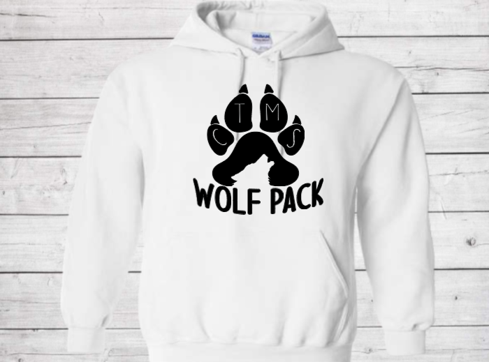 Wolf Pack with Paw on Bottom- CTMS Spirit Wear Hooded Sweatshirt - Youth Unisex