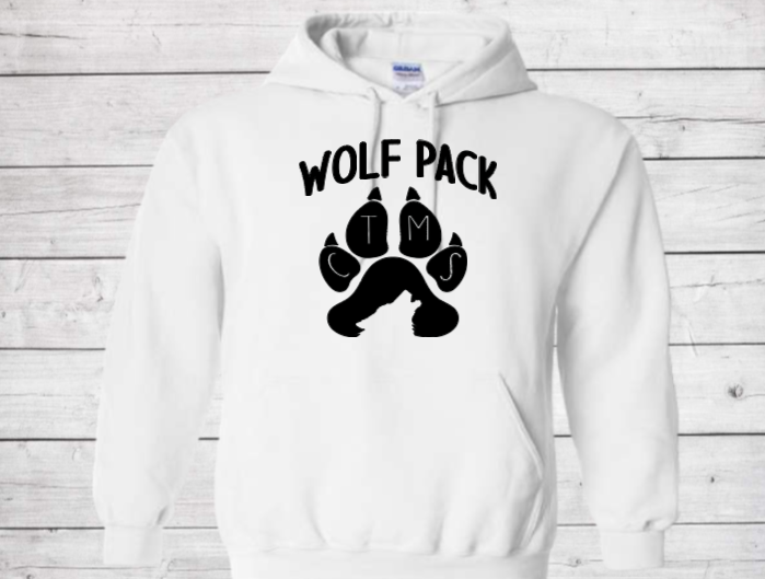 Wolf Pack with Paw on Top- CTMS Spirit Wear Hooded Sweatshirt - Youth Unisex
