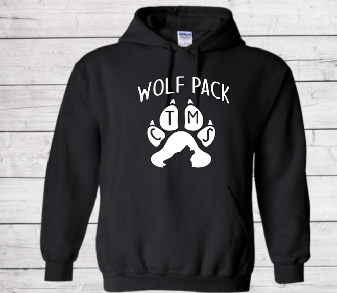 Wolf Pack with Paw on Top- CTMS Spirit Wear Hooded Sweatshirt - Youth Unisex