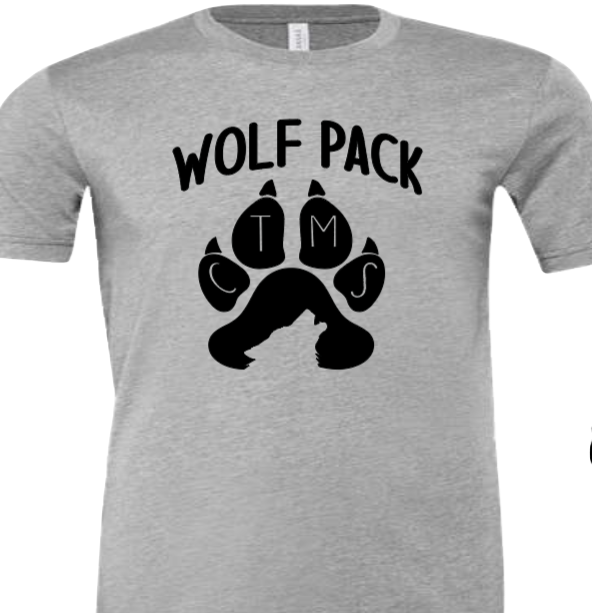 Wolf Pack with Paw on Top - CTMS Spirit Wear Cotton T-shirt - Adult Unisex