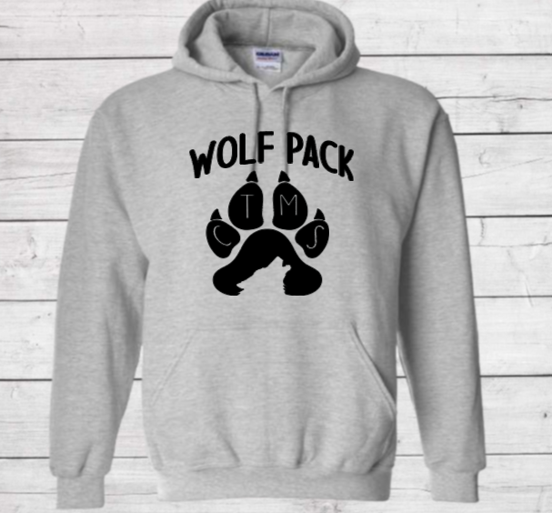 Wolf Pack with Paw on Top- CTMS Spirit Wear Hooded Sweatshirt - Youth Unisex